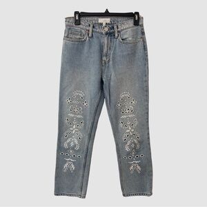 Joie Light Blue Straight Cropped Embroidered Jeans US26